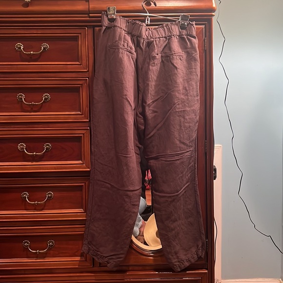 H&M linen blend chocolate brown high waist paper bag trouser sz 10 - Picture 5 of 5